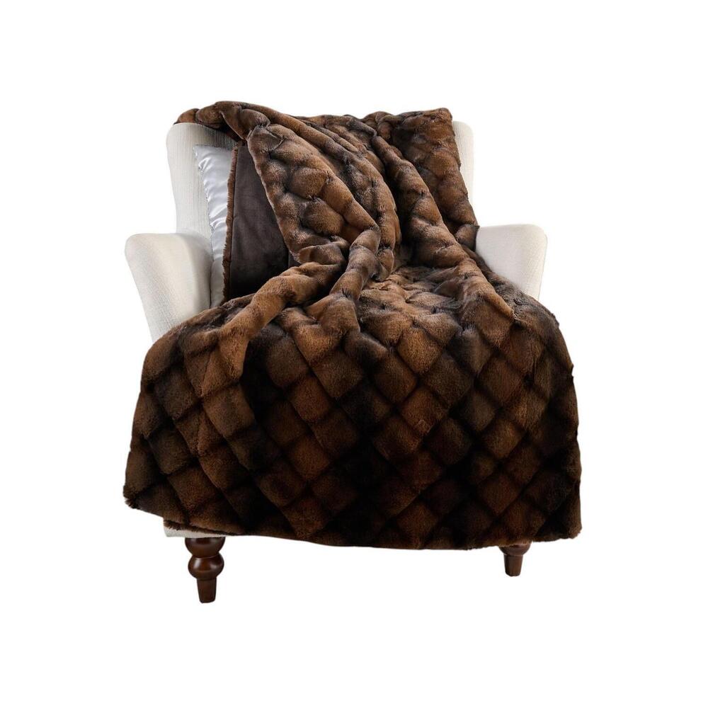 Hotel du Cobb Quilted Faux Fur Throw by Dennis Basso Chocolate